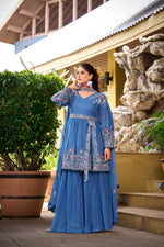 Thumbnail for Prazu Fashion Dark Lavender Chinon Silk Embroidered Sharara Suit