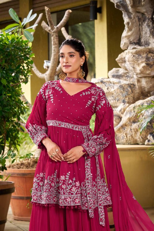 Prazu Fashion Pink Georgette Embroidered Designer Palazzo Suit