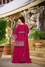 Thumbnail for Prazu Fashion Pink Georgette Embroidered Designer Palazzo Suit