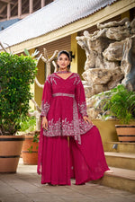 Thumbnail for Prazu Fashion Pink Georgette Embroidered Designer Palazzo Suit