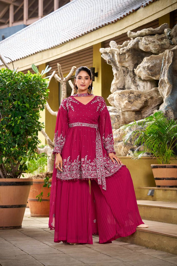 Prazu Fashion Pink Georgette Embroidered Designer Palazzo Suit