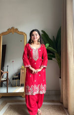Thumbnail for Prazu Fashion Red Chinon Silk Sequin Embroidered Salwar Suit