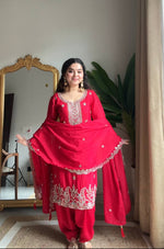 Thumbnail for Prazu Fashion Red Chinon Silk Sequin Embroidered Salwar Suit