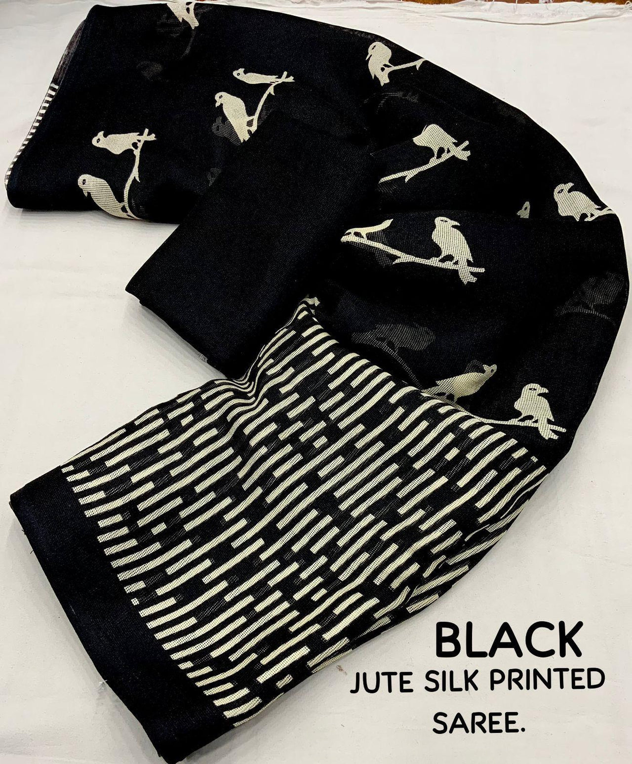 Black Silk Blend Ethnic Motifs Saree with Unstitched Blouse - A2M