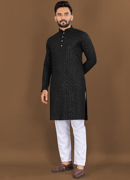 Prazu Fashion Black Rayon Embrodered Kurta With Pajama