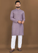 Thumbnail for Prazu Fashion Wine Rayon Embrodered Kurta With Pajama