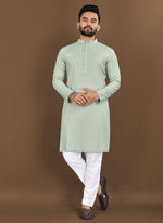 Thumbnail for Prazu Fashion Pista Green Rayon Embrodered Kurta With Pajama