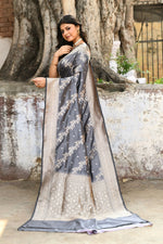 Thumbnail for Joban Fashion Silver Grey Pure Katan Pure Handloom Banarasi Silk Saree