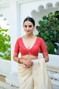 Thumbnail for Aastha Fashion Cream Woven South Silk Saree with Blouse - Distacart
