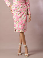 Thumbnail for Myshka Women's Pink Printed Round Neck Party Top With Skirt Co-ord set - Distacart