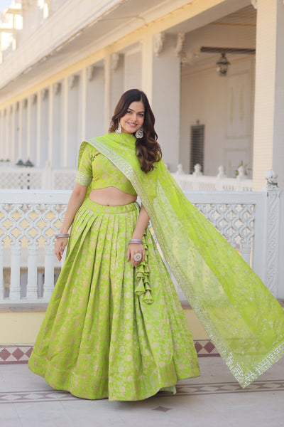 Pramukh Fab Pista Embroidered Sequins Work Lehenga Choli