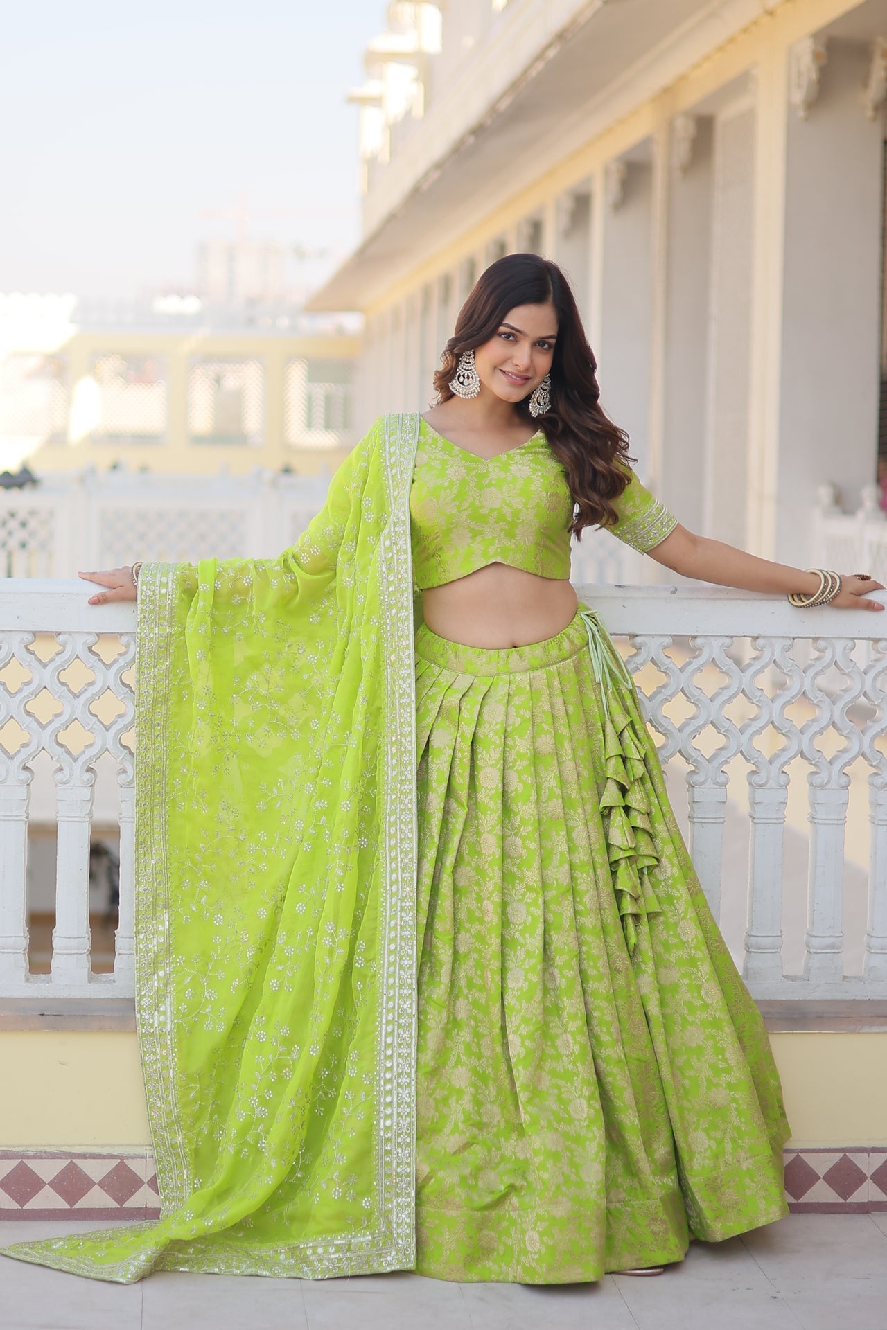 Pramukh Fab Pista Embroidered Sequins Work Lehenga Choli