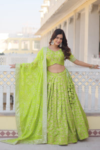 Thumbnail for Pramukh Fab Pista Embroidered Sequins Work Lehenga Choli