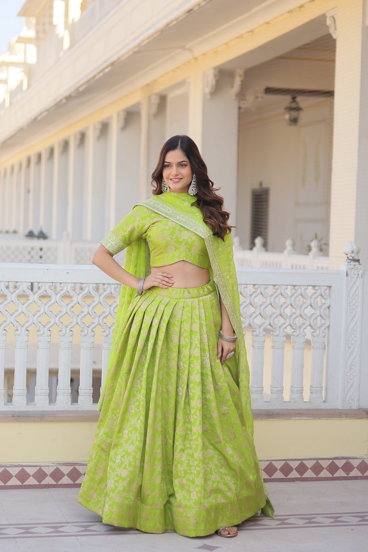 Pramukh Fab Pista Embroidered Sequins Work Lehenga Choli