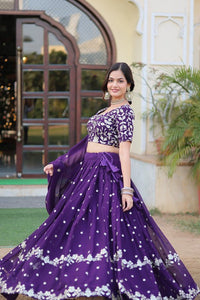 Thumbnail for Aastha Fashion Women's Purple Faux Georgette With Heavy Sequins Embroidered work Lehenga Choli - Distacart