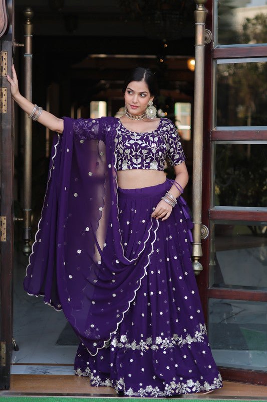 Aastha Fashion Women's Purple Faux Georgette With Heavy Sequins Embroidered work Lehenga Choli - Distacart