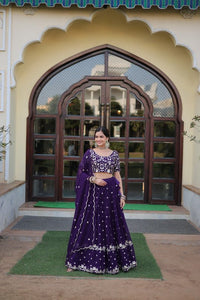 Thumbnail for Aastha Fashion Women's Purple Faux Georgette With Heavy Sequins Embroidered work Lehenga Choli - Distacart