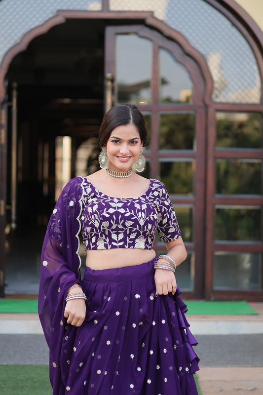 Aastha Fashion Women's Purple Faux Georgette With Heavy Sequins Embroidered work Lehenga Choli - Distacart