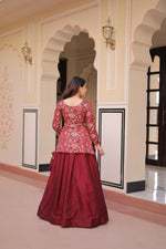 Thumbnail for Lorenvalley Fashion Maroon Pure Simmer Vichitra Kali Pattern with Canvas Patta Lehenga Choli