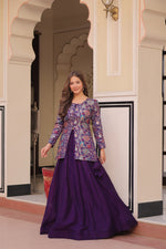 Thumbnail for Lorenvalley Fashion Purple Pure Simmer Vichitra Kali Pattern with Canvas Patta Lehenga Choli