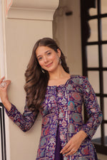 Thumbnail for Lorenvalley Fashion Purple Pure Simmer Vichitra Kali Pattern with Canvas Patta Lehenga Choli