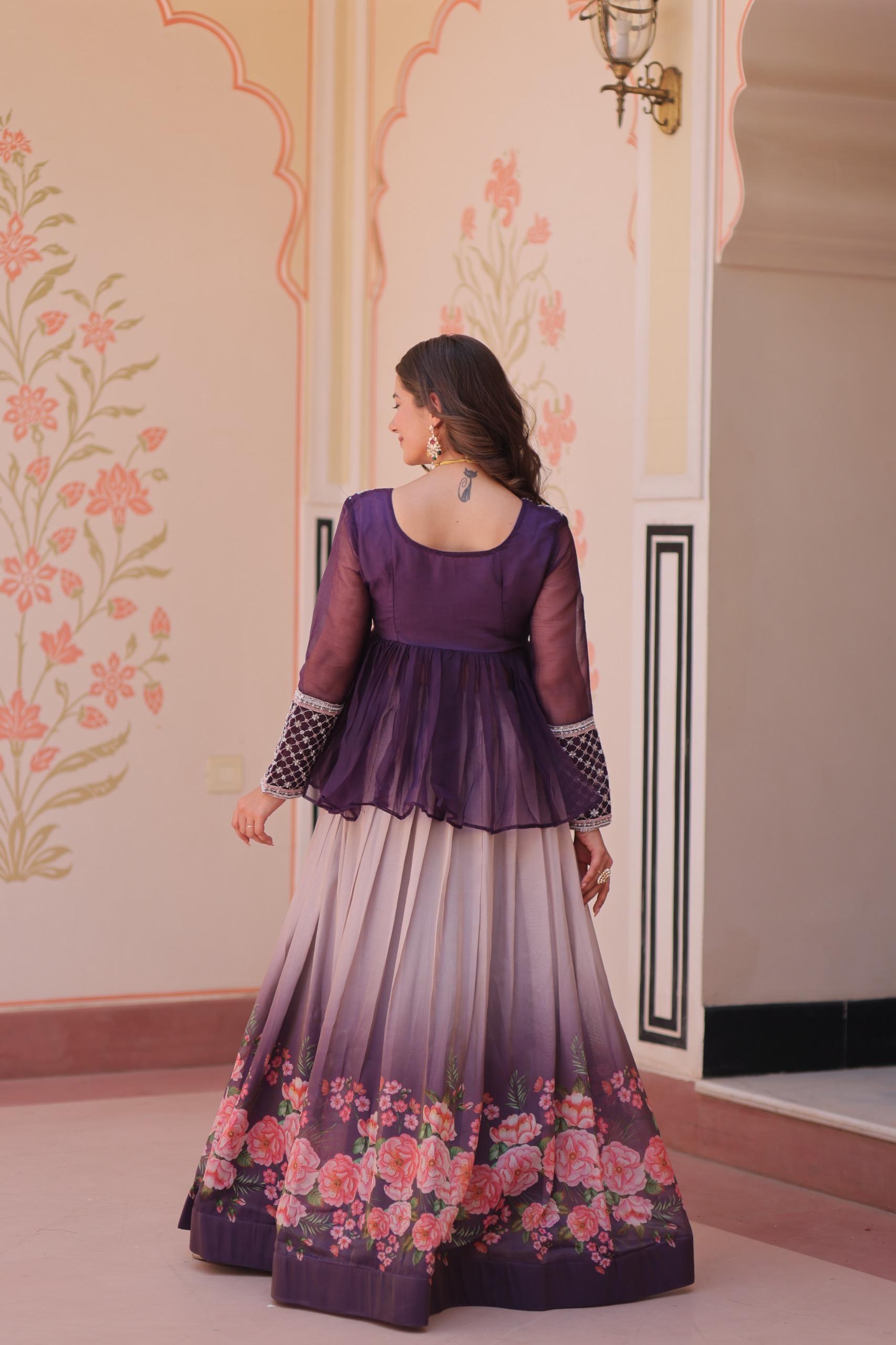 Prazu Fashion Purple Chiffon With Beads Embroidered Work Lehenga