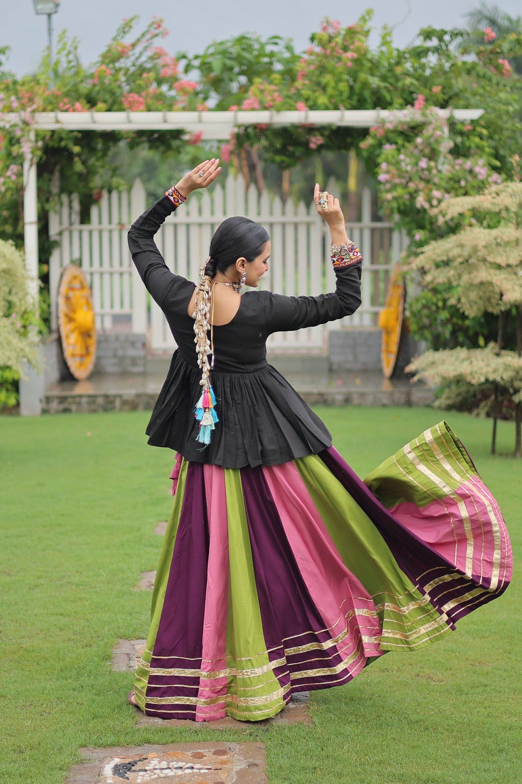 Prazu Fashion Black Reyon Attractive Gota-Patti Lace Lehenga With Top For Navaratri