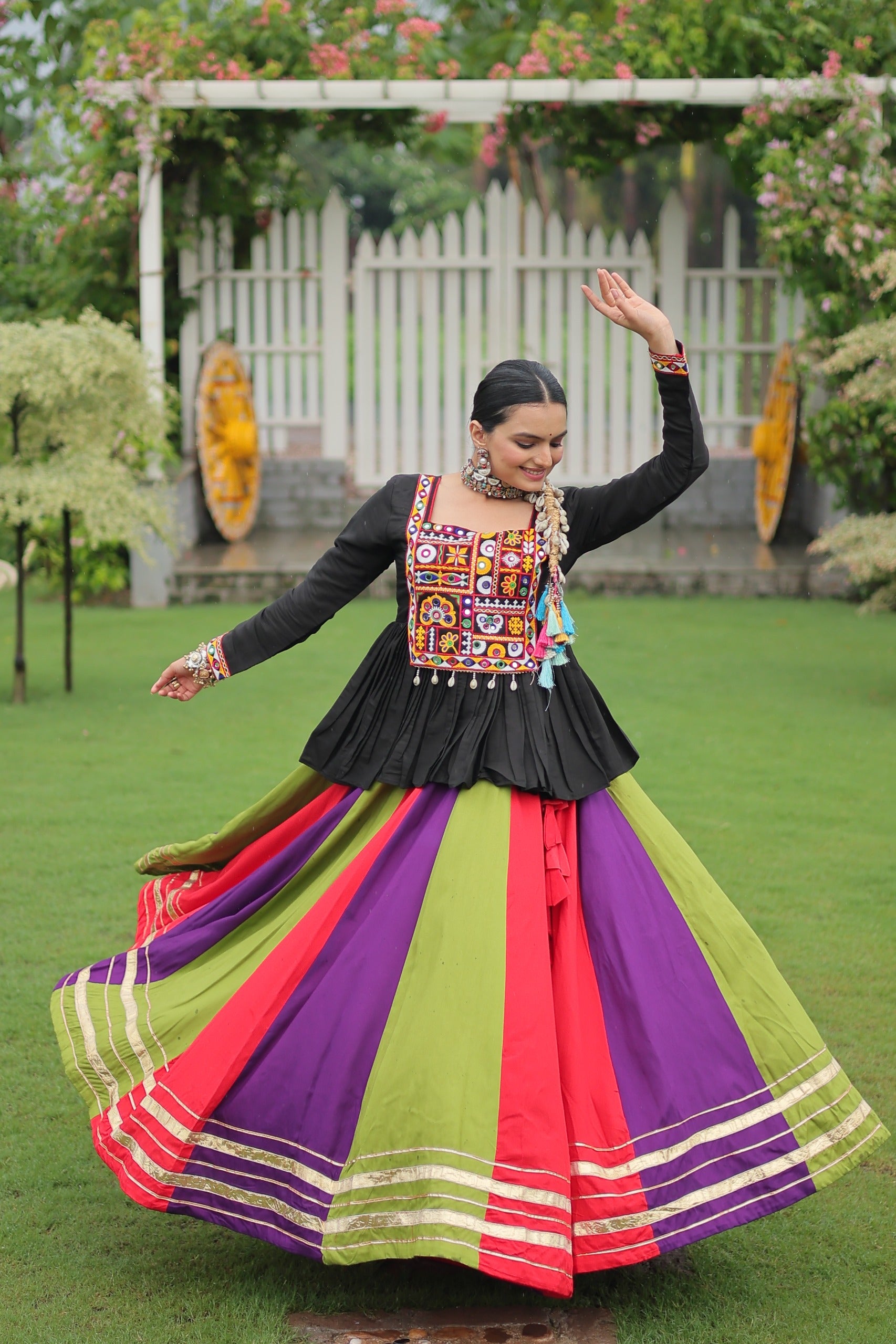 Prazu Fashion Black Reyon Attractive Gota-Patti Lace Lehenga With Top For Navaratri