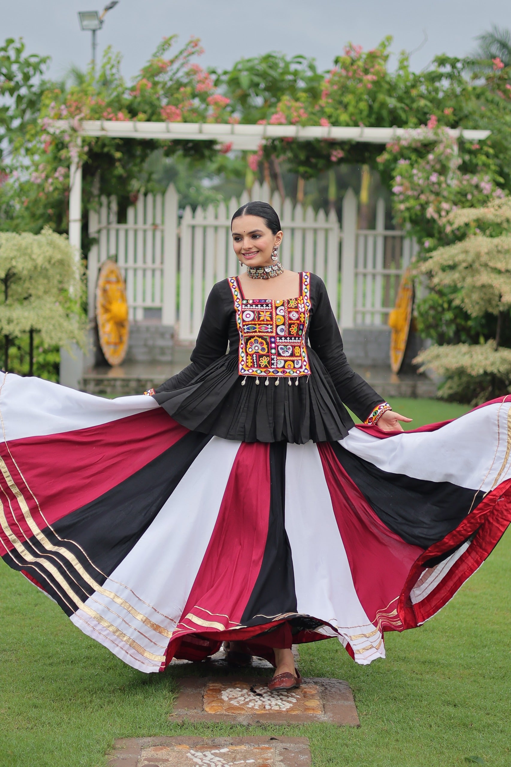 Prazu Fashion Black Reyon Attractive Gota-Patti Lace Lehenga With Top For Navaratri