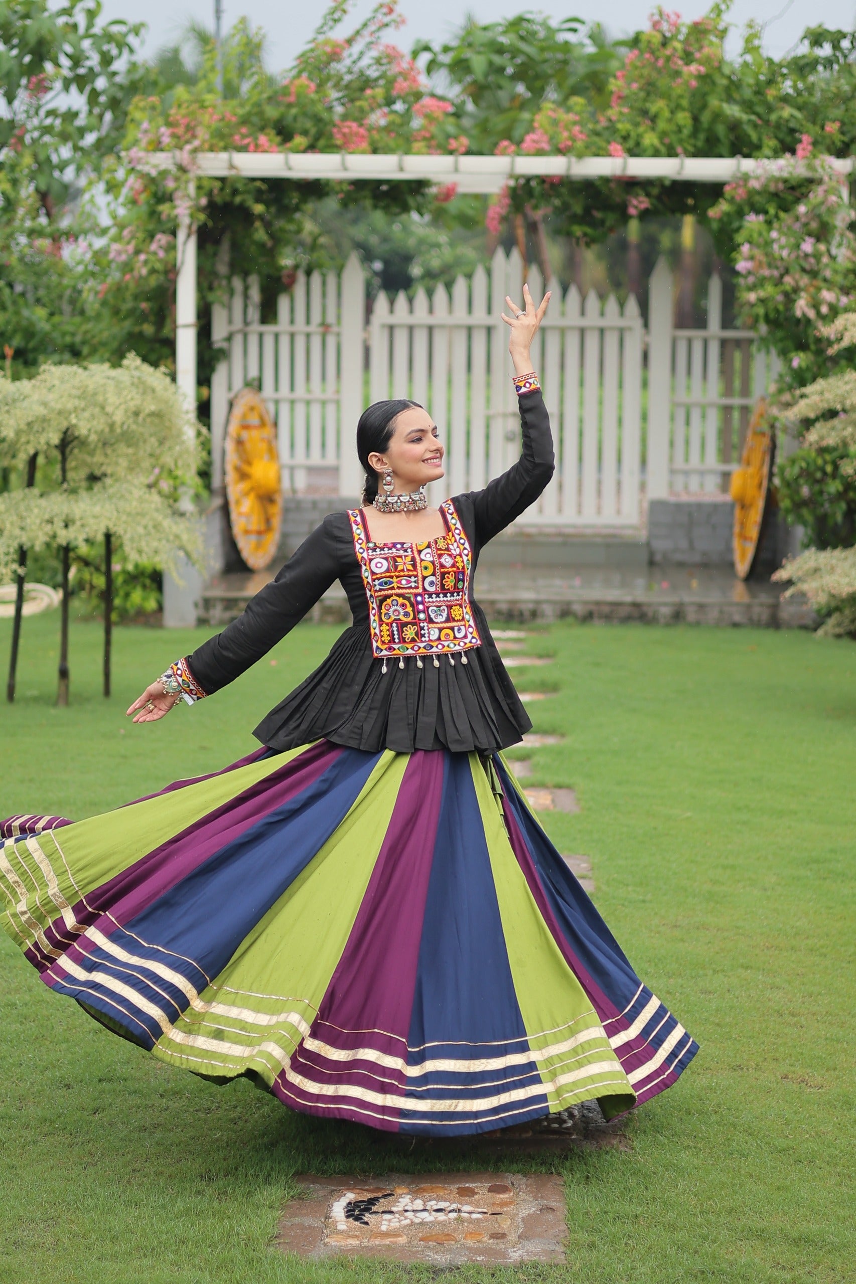 Prazu Fashion Black Reyon Attractive Gota-Patti Lace Lehenga With Top For Navaratri