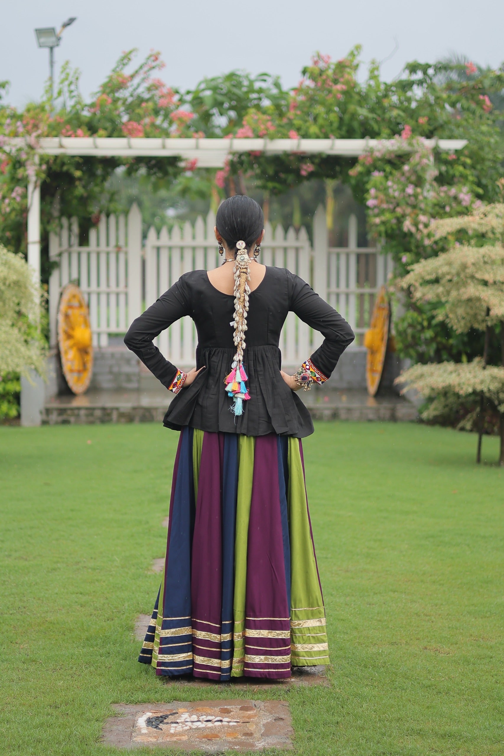 Prazu Fashion Black Reyon Attractive Gota-Patti Lace Lehenga With Top For Navaratri