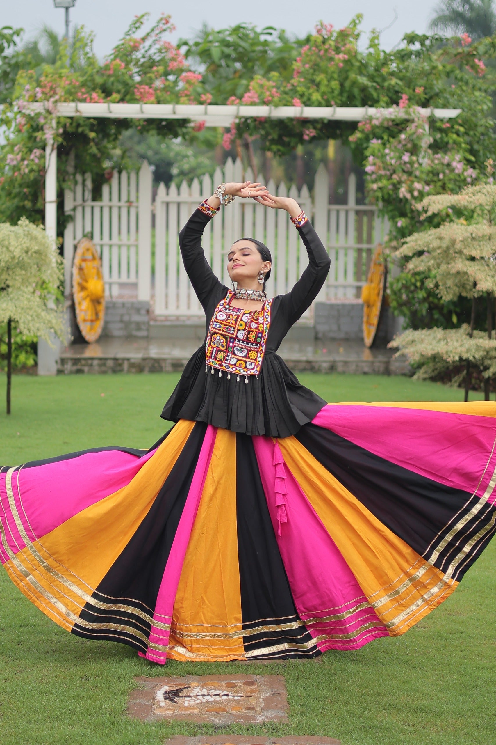 Prazu Fashion Black Reyon Attractive Gota-Patti Lace Lehenga With Top For Navaratri