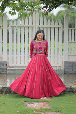 Thumbnail for Lorenvalley Fashion Maroon Roman Silk with Attractive Gota-Patti Lace Lehenga Choli