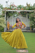 Thumbnail for Lorenvalley Fashion Parotgreen Roman Silk with Attractive Gota-Patti Lace Lehenga Choli