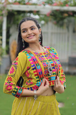 Thumbnail for Lorenvalley Fashion Parotgreen Roman Silk with Attractive Gota-Patti Lace Lehenga Choli