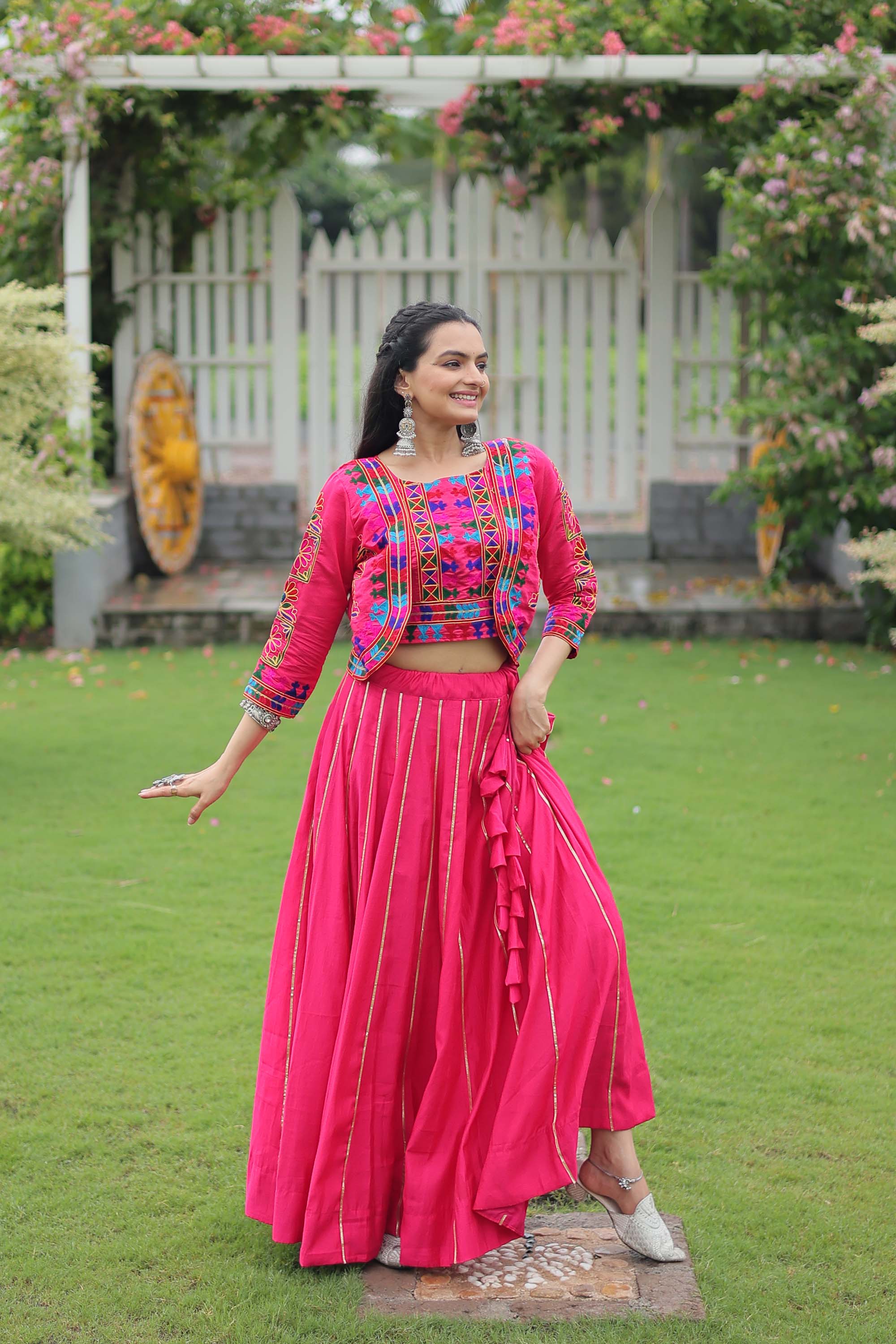 Lorenvalley Fashion Pink Roman Silk with Attractive Gota-Patti Lace Lehenga Choli