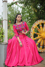 Thumbnail for Lorenvalley Fashion Pink Roman Silk with Attractive Gota-Patti Lace Lehenga Choli