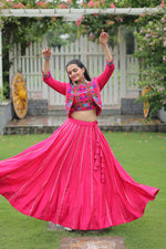 Thumbnail for Lorenvalley Fashion Pink Roman Silk with Attractive Gota-Patti Lace Lehenga Choli