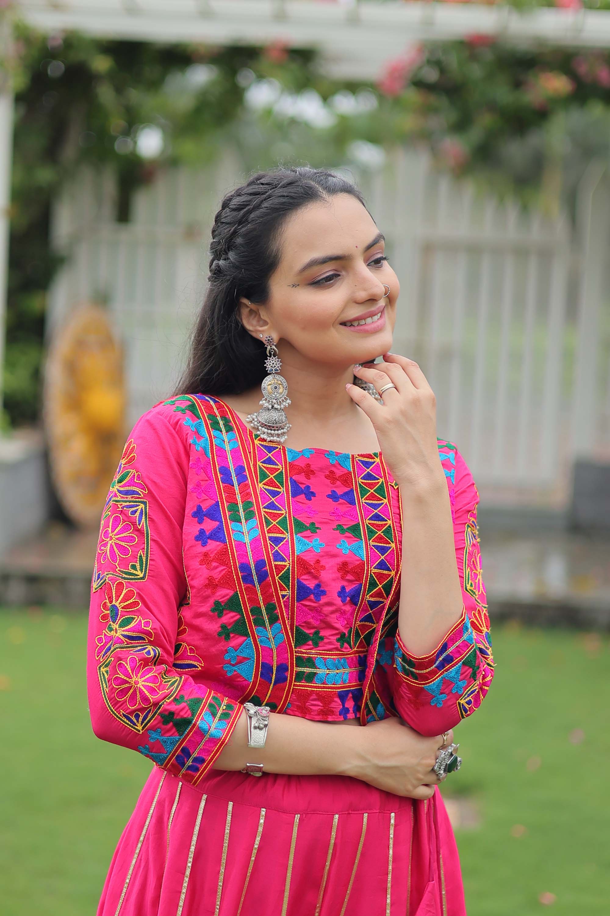 Lorenvalley Fashion Pink Roman Silk with Attractive Gota-Patti Lace Lehenga Choli