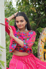 Thumbnail for Lorenvalley Fashion Pink Roman Silk with Attractive Gota-Patti Lace Lehenga Choli