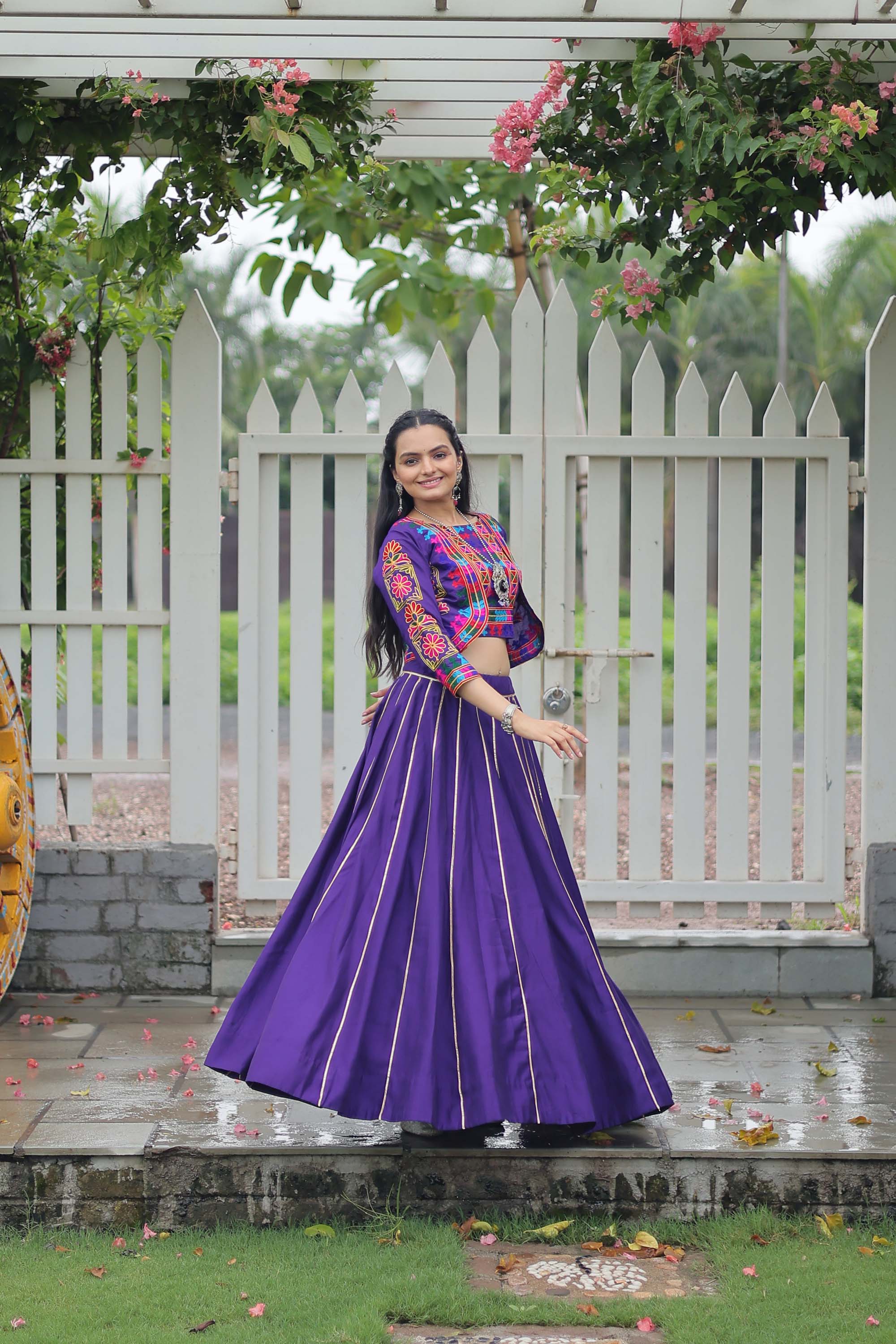 Lorenvalley Fashion Purple Roman Silk with Attractive Gota-Patti Lace Lehenga Choli