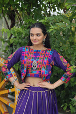 Thumbnail for Lorenvalley Fashion Purple Roman Silk with Attractive Gota-Patti Lace Lehenga Choli