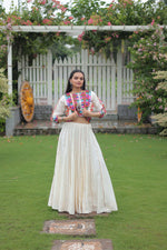 Thumbnail for Lorenvalley Fashion White Roman Silk with Attractive Gota-Patti Lace Lehenga Choli