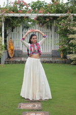 Thumbnail for Lorenvalley Fashion White Roman Silk with Attractive Gota-Patti Lace Lehenga Choli