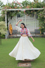 Thumbnail for Lorenvalley Fashion White Roman Silk with Attractive Gota-Patti Lace Lehenga Choli