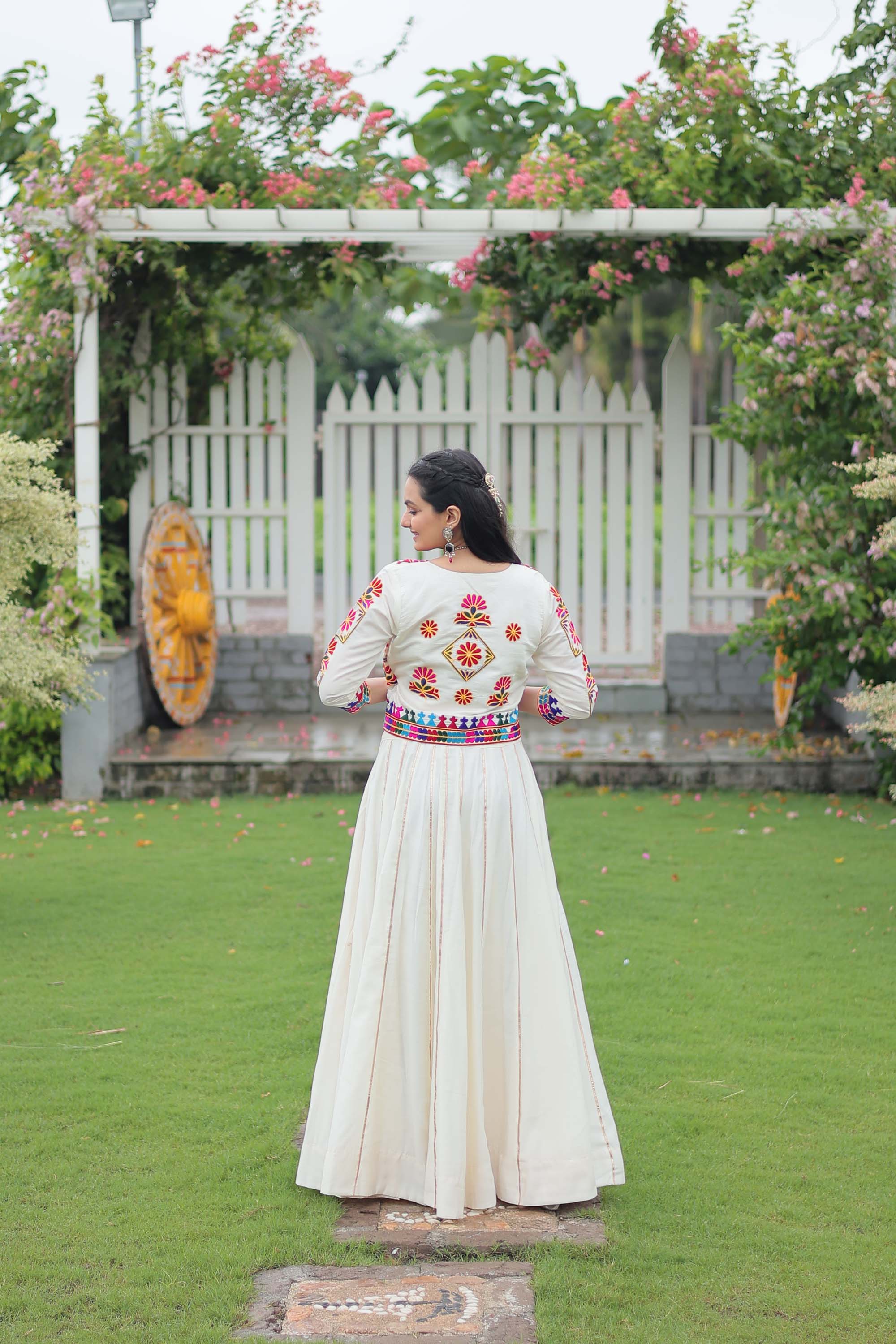 Lorenvalley Fashion White Roman Silk with Attractive Gota-Patti Lace Lehenga Choli
