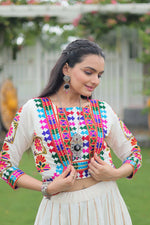 Thumbnail for Lorenvalley Fashion White Roman Silk with Attractive Gota-Patti Lace Lehenga Choli