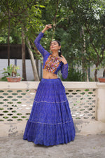 Thumbnail for Lorenvalley Fashion Blue Faux Georgette Bandhej Print with Gotta Patti Lace Work Lehenga Choli