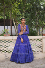Thumbnail for Lorenvalley Fashion Blue Faux Georgette Bandhej Print with Gotta Patti Lace Work Lehenga Choli