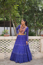 Thumbnail for Lorenvalley Fashion Blue Faux Georgette Bandhej Print with Gotta Patti Lace Work Lehenga Choli